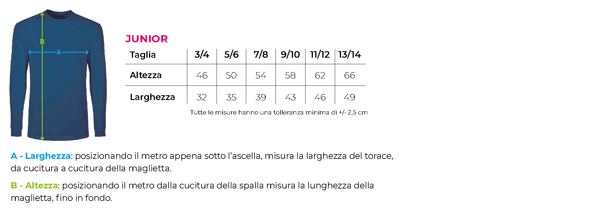 Tabella taglie t shirt 1